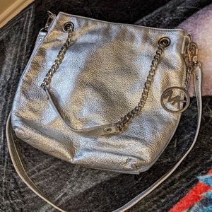 MK Michael Kors Purse slouchy hobo bag, soft leather, metallic silver